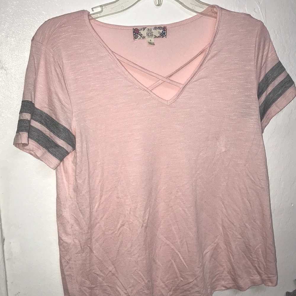 pink cross neck tee